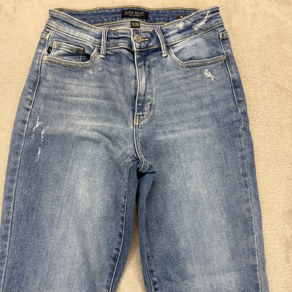 Judy Blue Jeans Womens 3/26 Slim Fit Distressed Light Wash Stretch Tummy Control - Picture 3 of 15